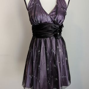B. Smart satin & lace halter cocktail purple dress size 11/12